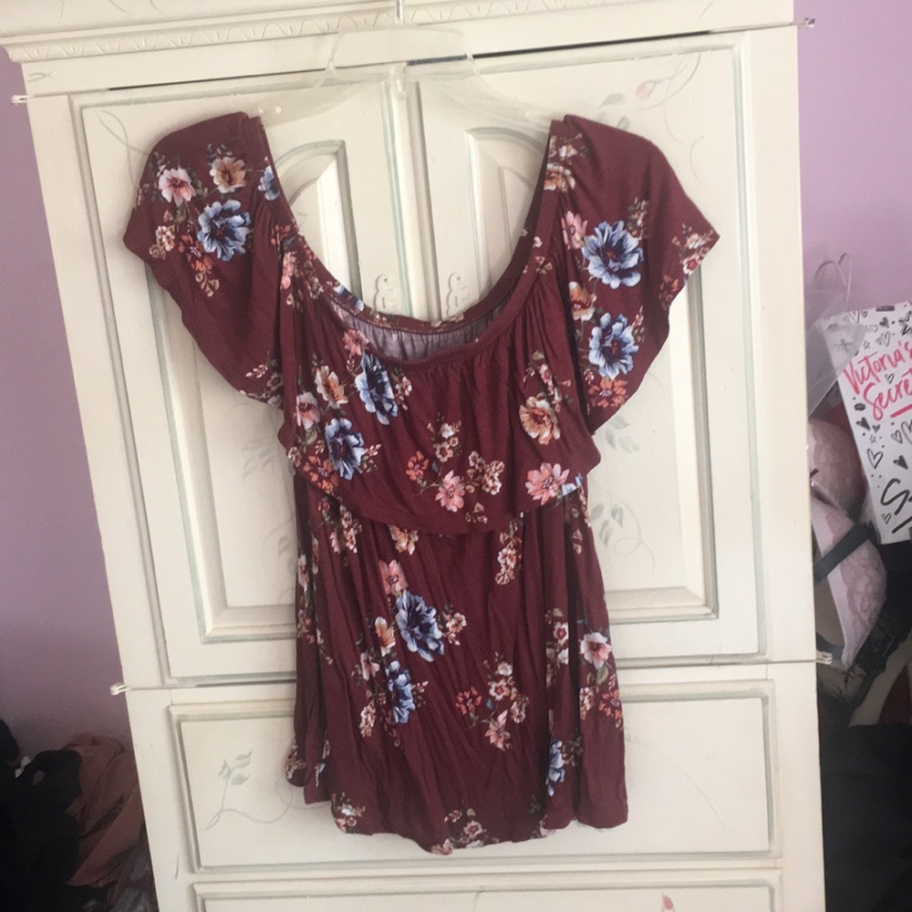 Burgundy off the shoulder top - Picture 3 of 3